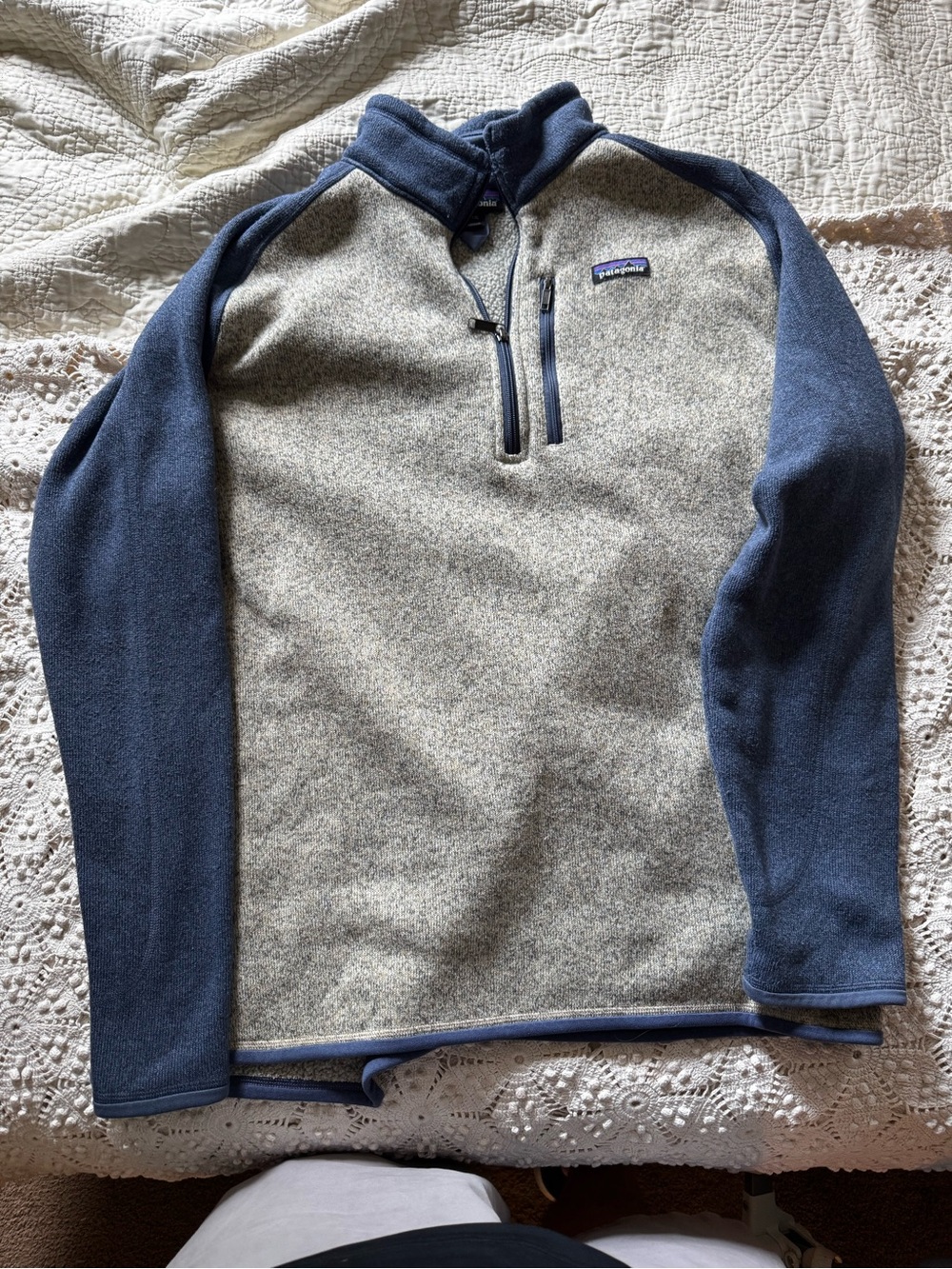 Patagonia Men’s Gray Body with Navy Sleeves Zip-Up Fleece